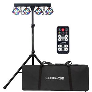 Eliminator Lighting Mini Par Bar - Portable RGBW LED Par Can Lighting System with Tripod, Wireless Remote and Carrying Bag